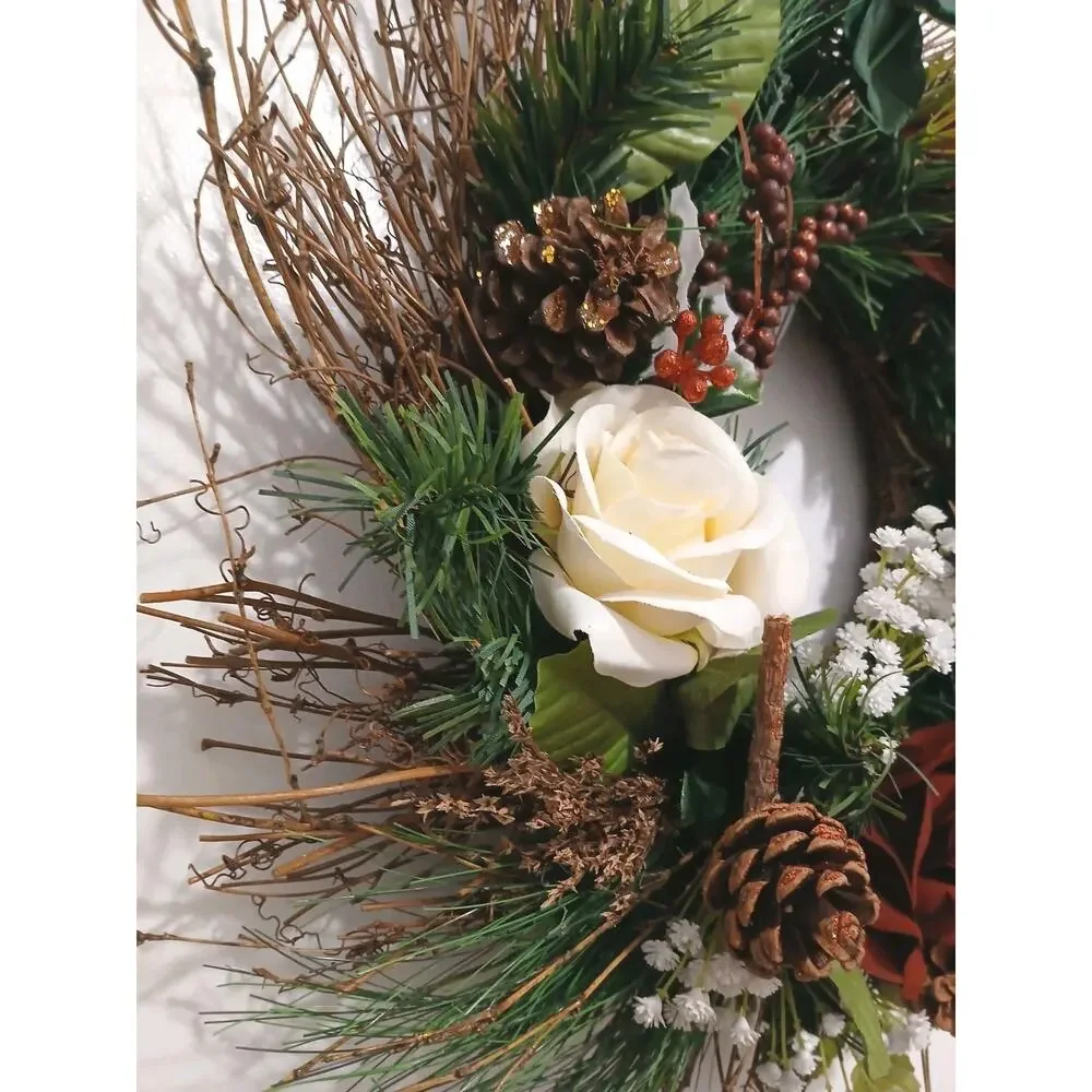 Winter Door Wreath Elegant Victorian ROSES Holiday Decor Christmas Arrangement‎
